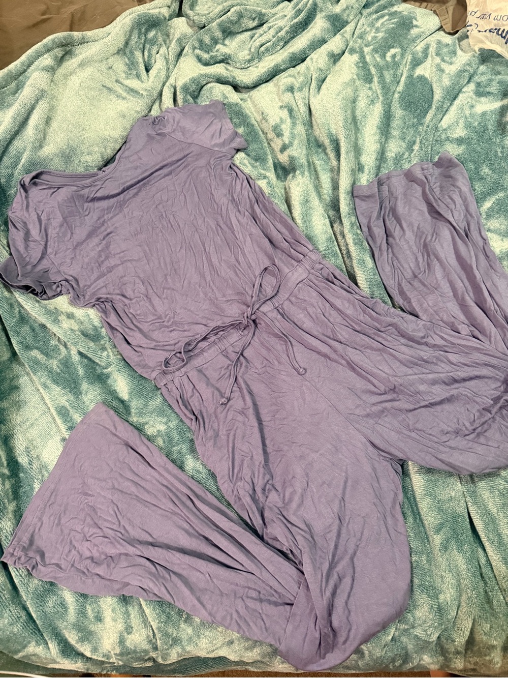 Lavender Short-Sleeve Tie-Waist Jumpsuit